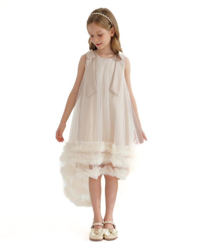 Cream Violeta Sleeveless Ruffle Overlay Dress