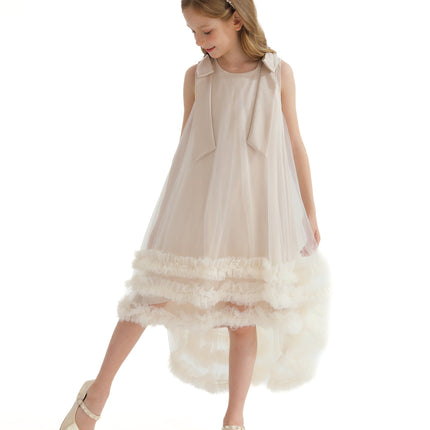 Cream Violeta Sleeveless Ruffle Overlay Dress