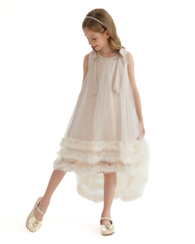 Cream Violeta Sleeveless Ruffle Overlay Dress