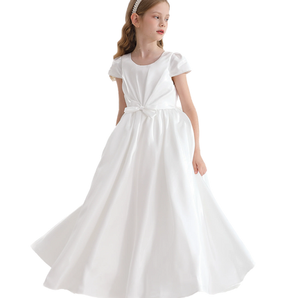 White Bow Long Brea Dress