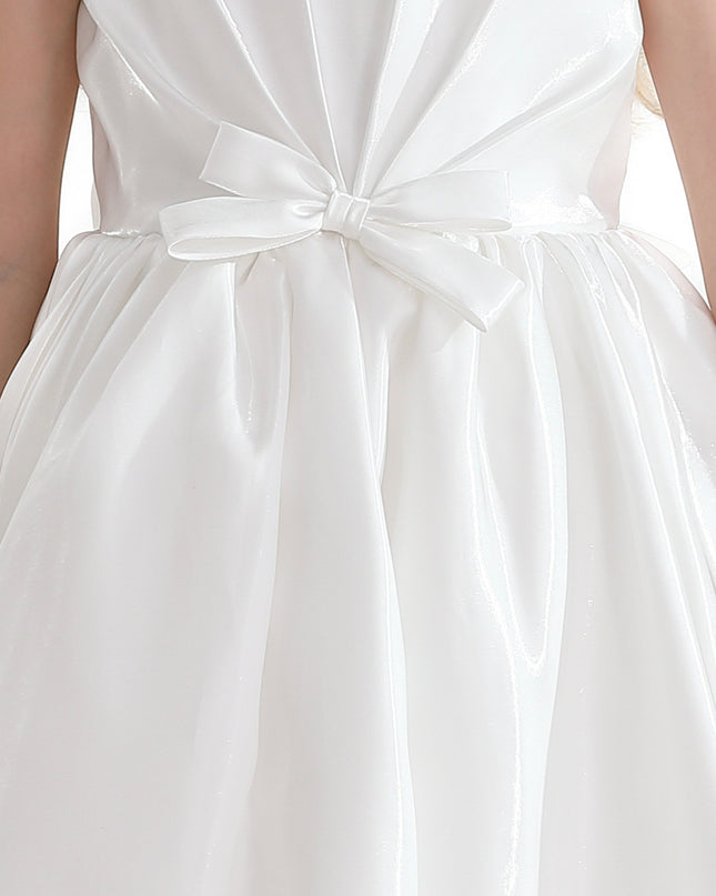 White Bow Long Brea Dress