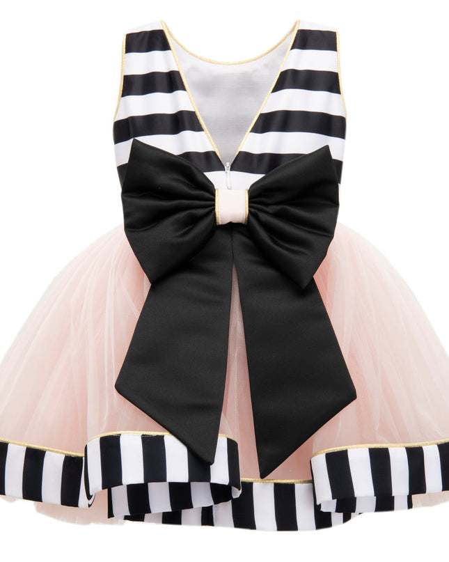 Black & White Striped Sleeveless Tulle Dress