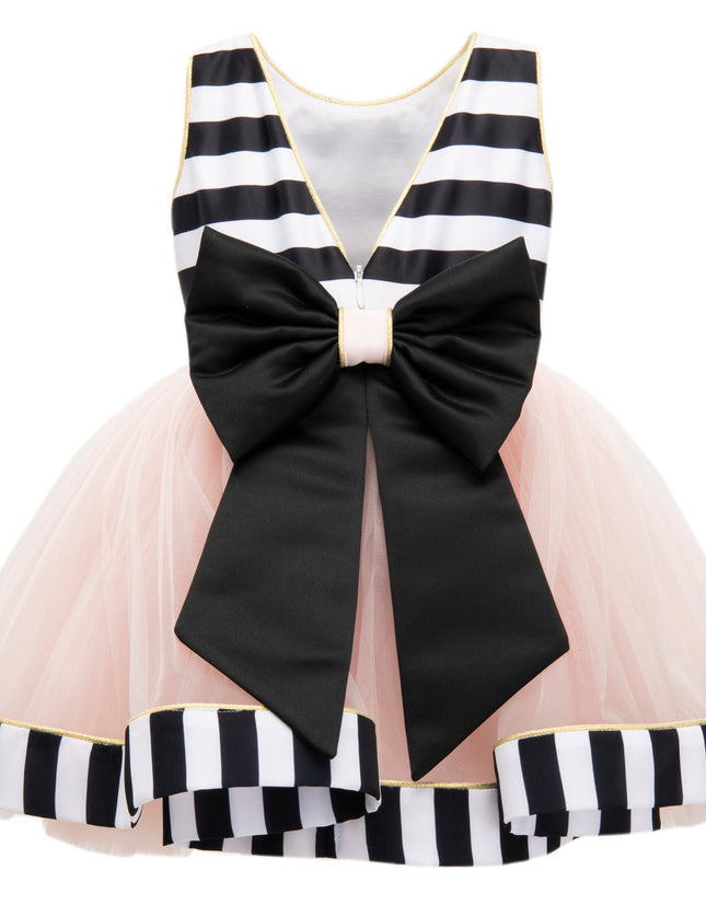 Black & White Striped Sleeveless Tulle Dress