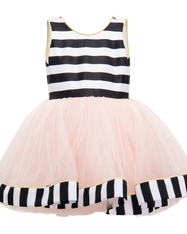 Black & White Striped Sleeveless Tulle Dress