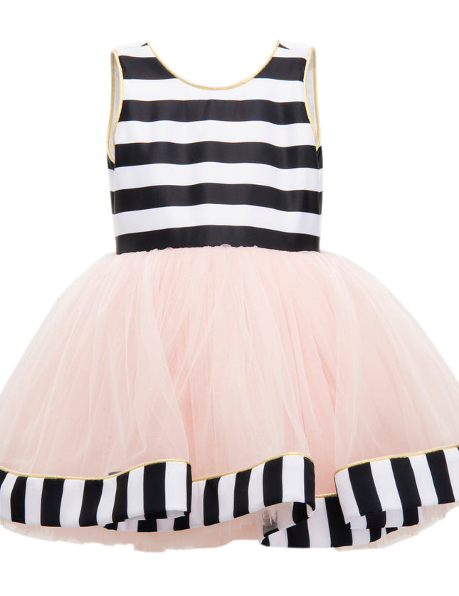 Black & White Striped Sleeveless Tulle Dress