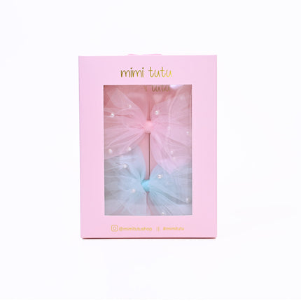 Tulle Bow Pearl Accented Hairclip Set