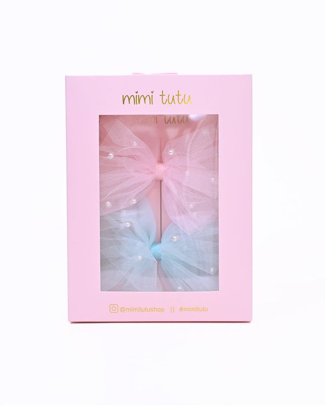 Tulle Bow Pearl Accented Hairclip Set