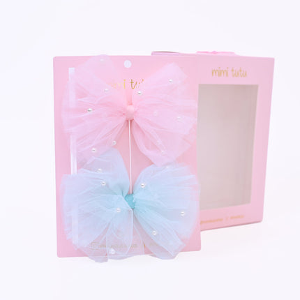 Tulle Bow Pearl Accented Hairclip Set