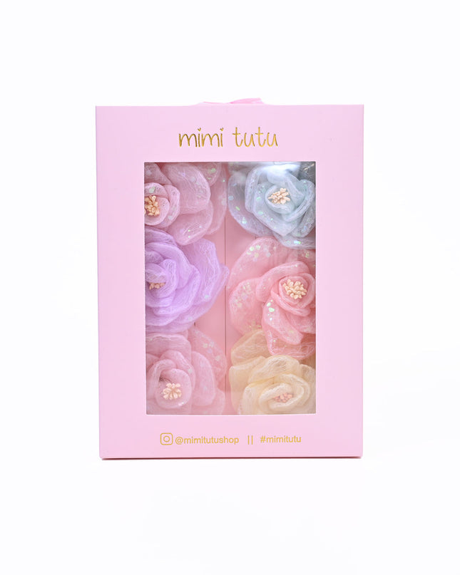 Multicolor Shimmering Rose Hairclip Set