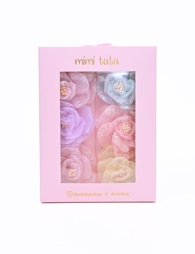 Multicolor Shimmering Rose Hairclip Set