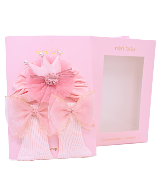 Pink Bow and Flower Crown Gift Set