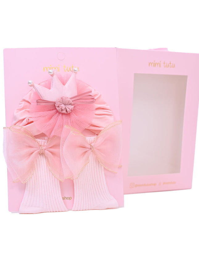 Pink Bow and Flower Crown Gift Set