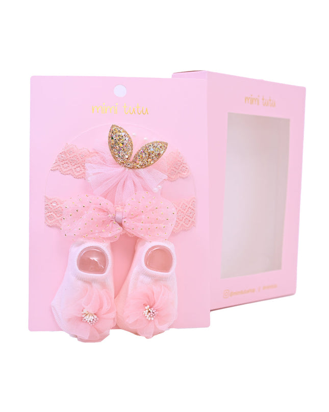 Pink Flower Bow Gold Accent Gift Set