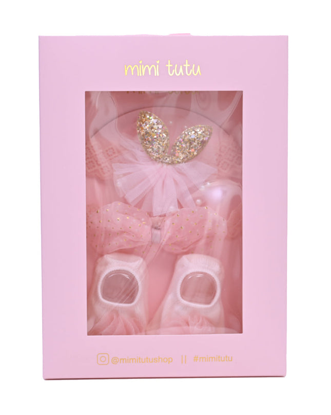 Pink Flower Bow Gold Accent Gift Set