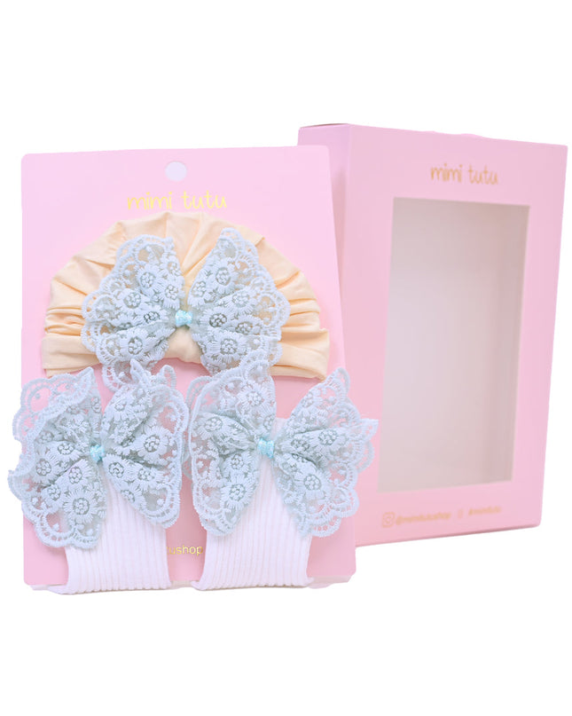 Teal Lace Bow and Yellow White Gift Set