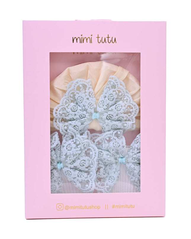 Teal Lace Bow and Yellow White Gift Set