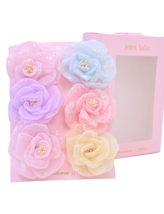 Multicolor Shimmering Rose Hairclip Set