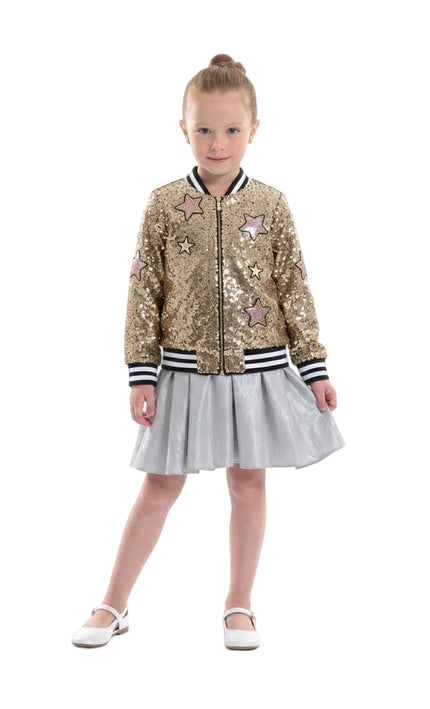 kids atelier mimi tutu Gold Sequin Bomber Jacket
