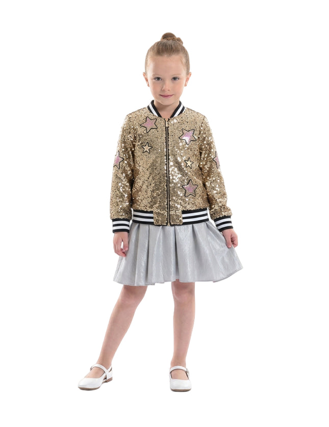 kids atelier mimi tutu Gold Sequin Bomber Jacket