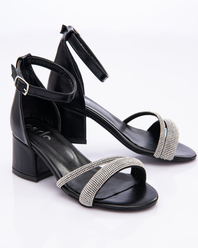 Perla-FN46PF-Black-Double Rhinestone Strap Heels