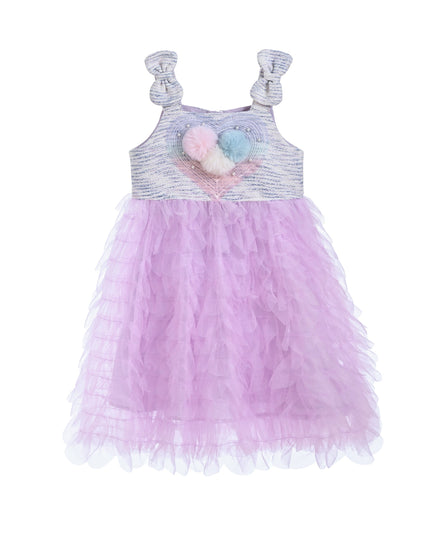 Purple Tulle Silhouette Bow Pom Dress