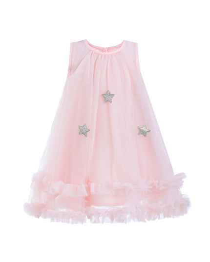 Pink Sleeveless Star Ruffle Dress