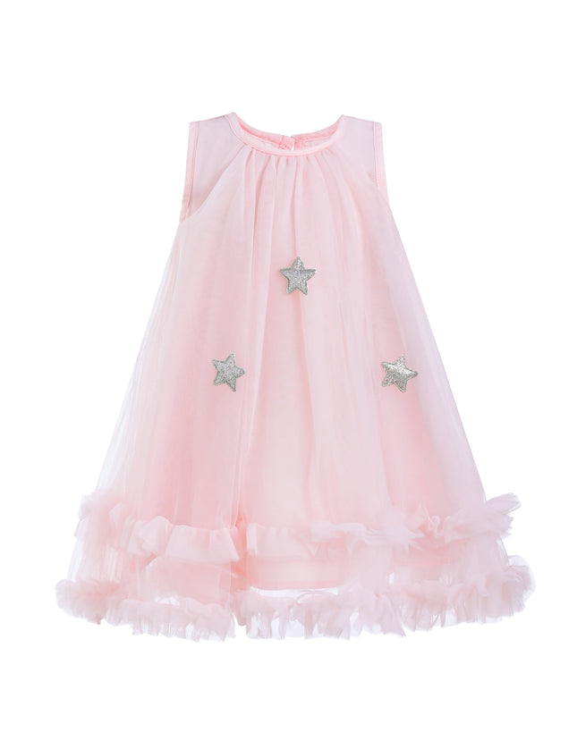 Pink Sleeveless Star Ruffle Dress