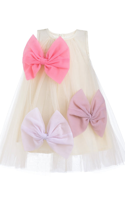 Ivory Tulle Bow Sleeveless Dress