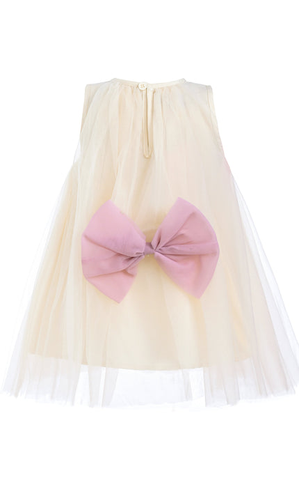 Ivory Tulle Bow Sleeveless Dress