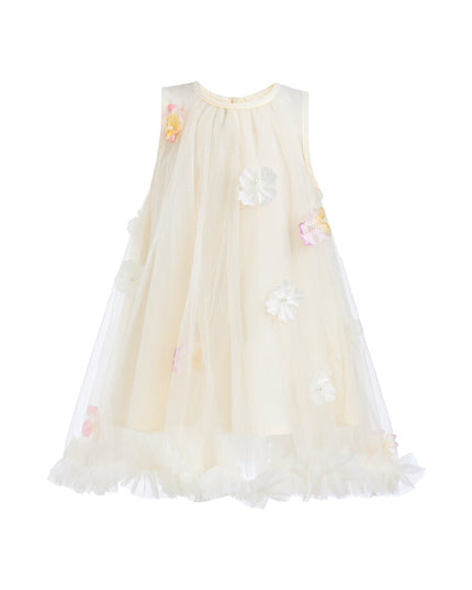 Ivory Tulle Layered Floral Dress