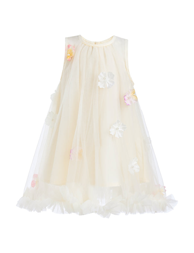 Ivory Tulle Layered Floral Dress