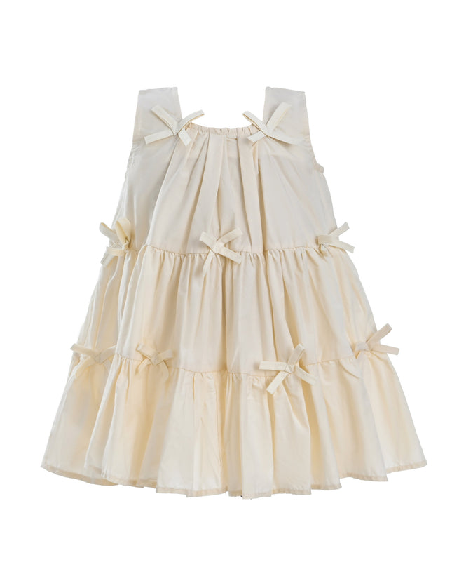 Beige Tiered Ribbon Sleeveless Dress