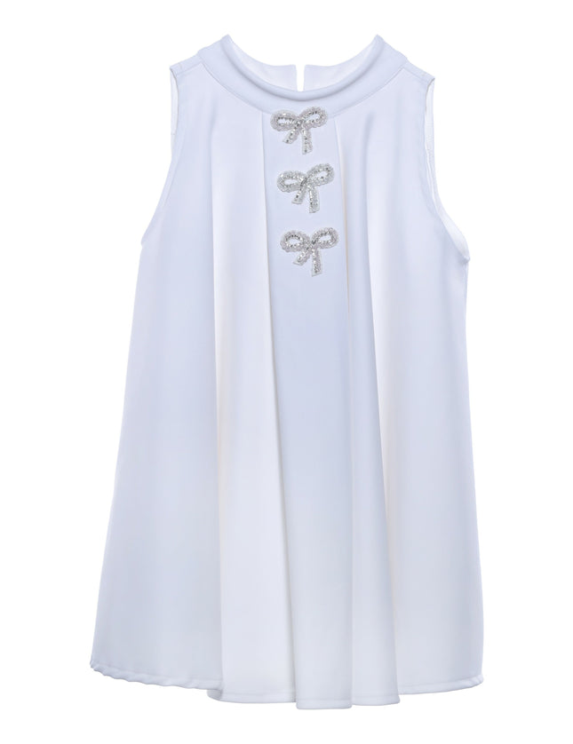 White Ava Sleeveless Bow Dress