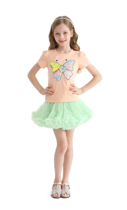 Peach Butterfly Applique T-Shirt