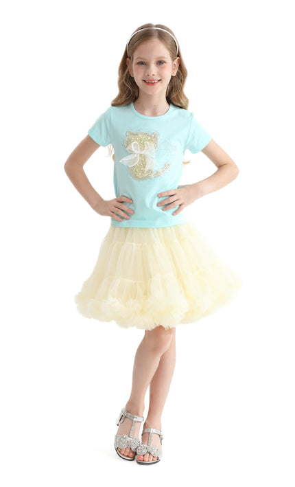 Blue Cat Applique T-Shirt