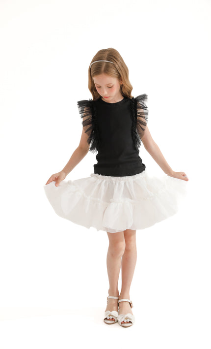 White Frilled Satin Skirt