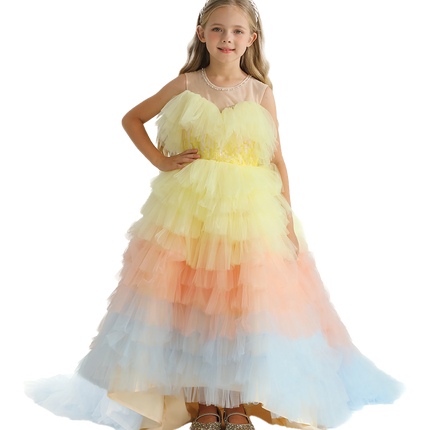 Yellow Tiered Pastel Ruffle Callecita Dress