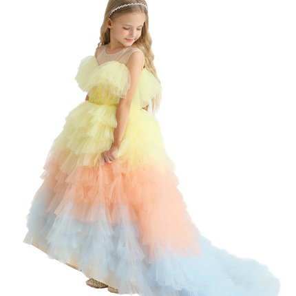 Yellow Tiered Pastel Ruffle Callecita Dress