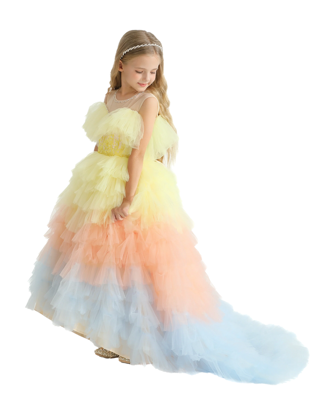 Yellow Tiered Pastel Ruffle Callecita Dress