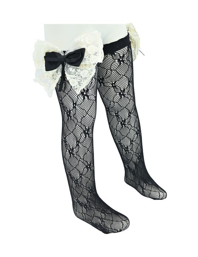 Embroidered Ribbon Bow Long Socks