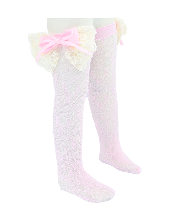 Embroidered Ribbon Bow Long Socks