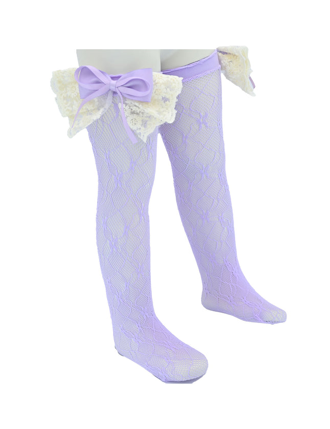 Embroidered Ribbon Bow Long Socks