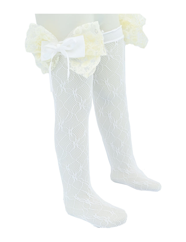 Embroidered Ribbon Bow Long Socks