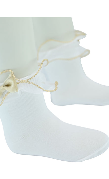 Gold Trim Bow Tulle Socks