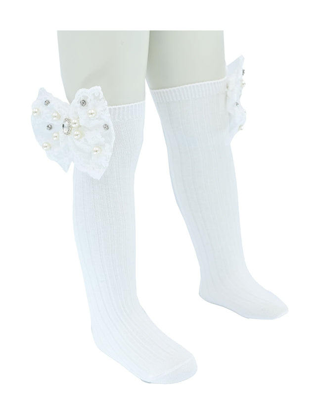 Pearl Ribbon Rhinestone Bow Socks