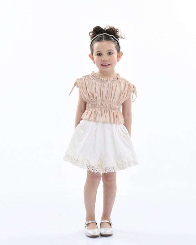Beige Ruffle Bow Outfit Set