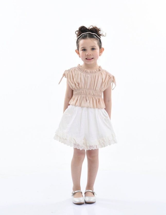 Beige Ruffle Bow Outfit Set