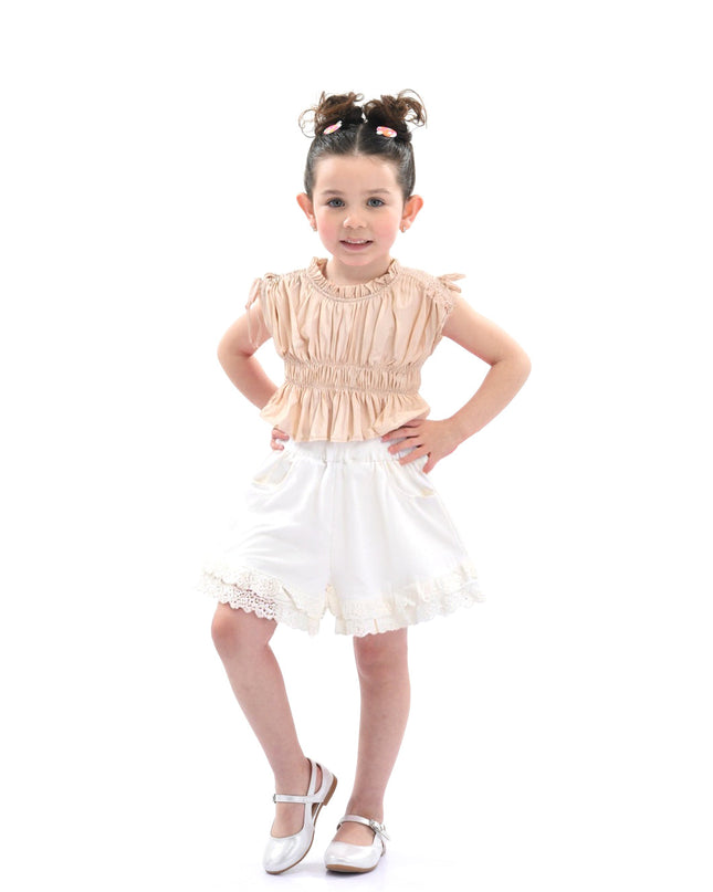 Beige Ruffle Bow Outfit Set