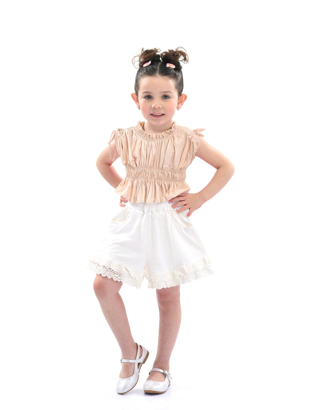 Beige Ruffle Bow Outfit Set