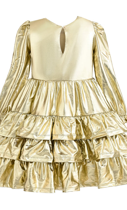 kids atelier mimi tutu Gold Metallic Ruffle Party Dress
